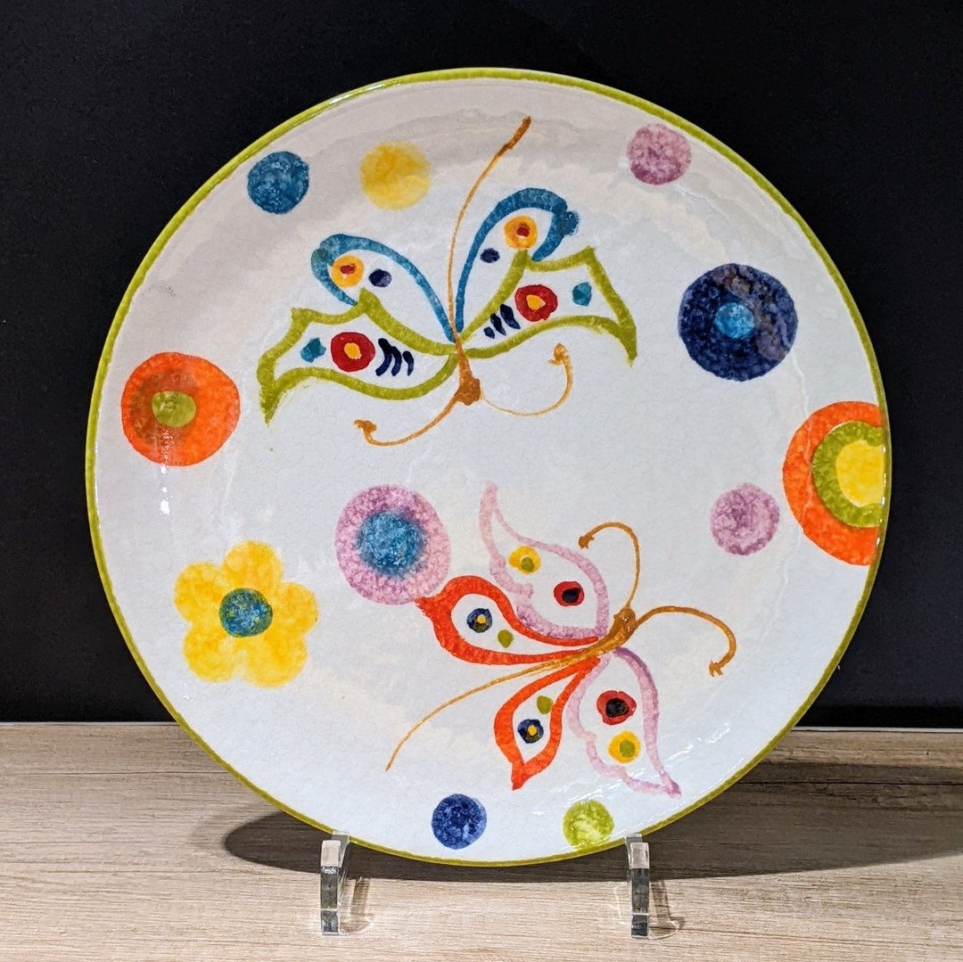 意大利手工陶-POP普普艺术 浅盘27cm(蝴蝶) - 盘子/餐盘/盘架 - 陶 多色