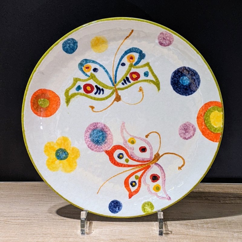 意大利手工陶-POP普普艺术 浅盘27cm(蝴蝶) - 盘子/餐盘/盘架 - 陶 多色