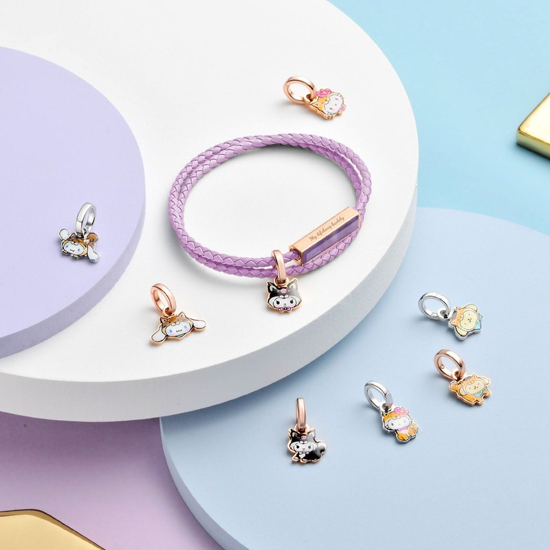 Sanrio characters特别版 定制化刻字 编织皮革宝石手环 (5色) - 手链/手环 - 真皮 紫色