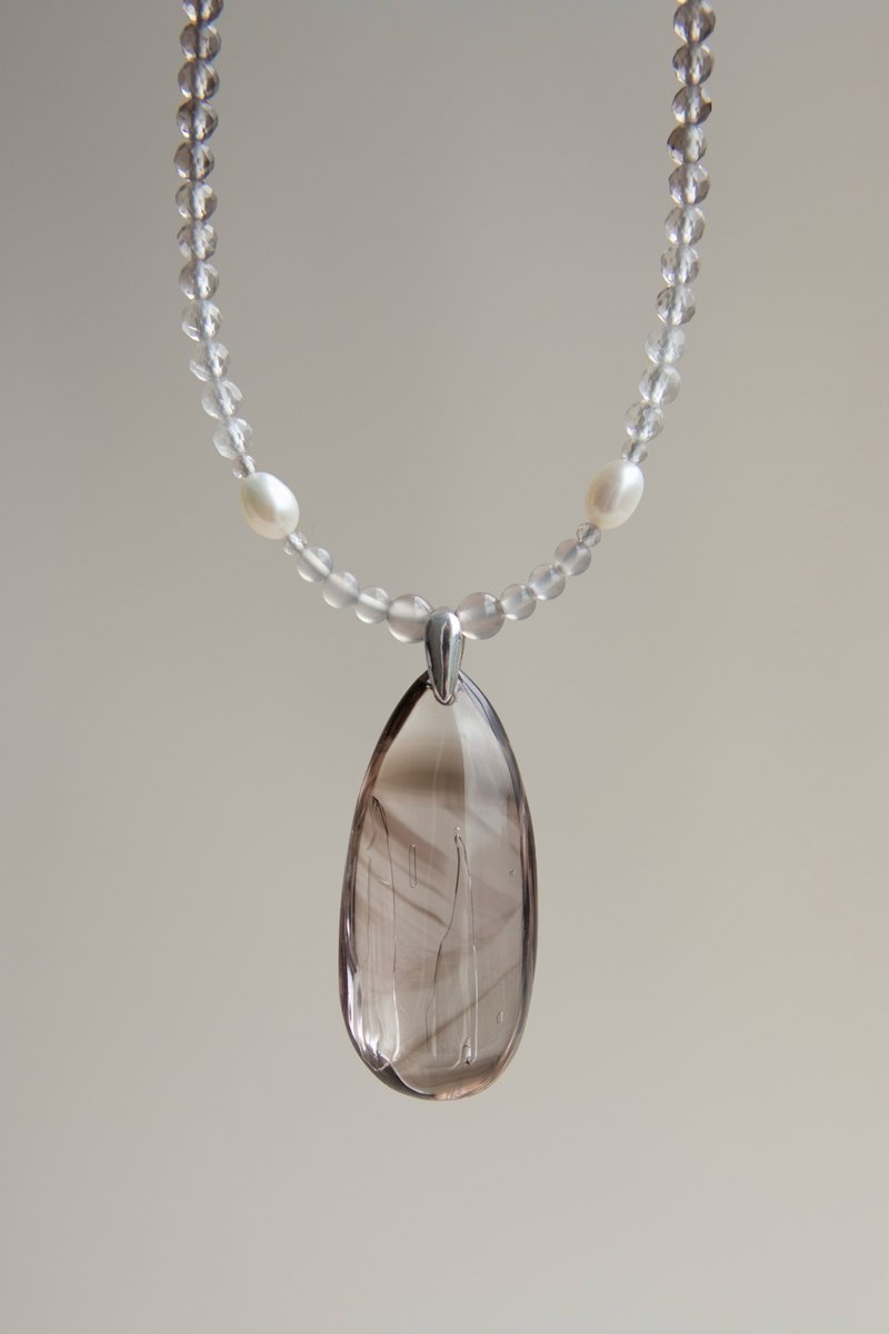 天然胆路茶晶 幻影金字塔+渐变切面茶晶 项链 锁骨链 - 项链 - 水晶 