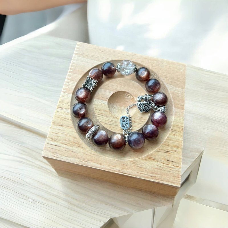 【永夜繁星 纳福九尾狐款】智慧与灵性|紫锂云母|闪灵钻|猫眼效应 - 手链/手环 - 水晶 紫色