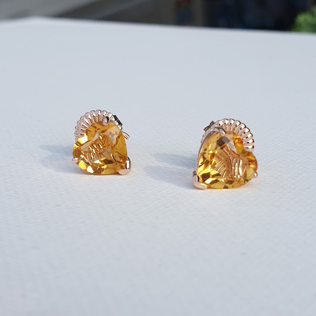 Citrine earrings, Silver 925 in rose gold plated - 耳环/耳夹 - 宝石 橘色