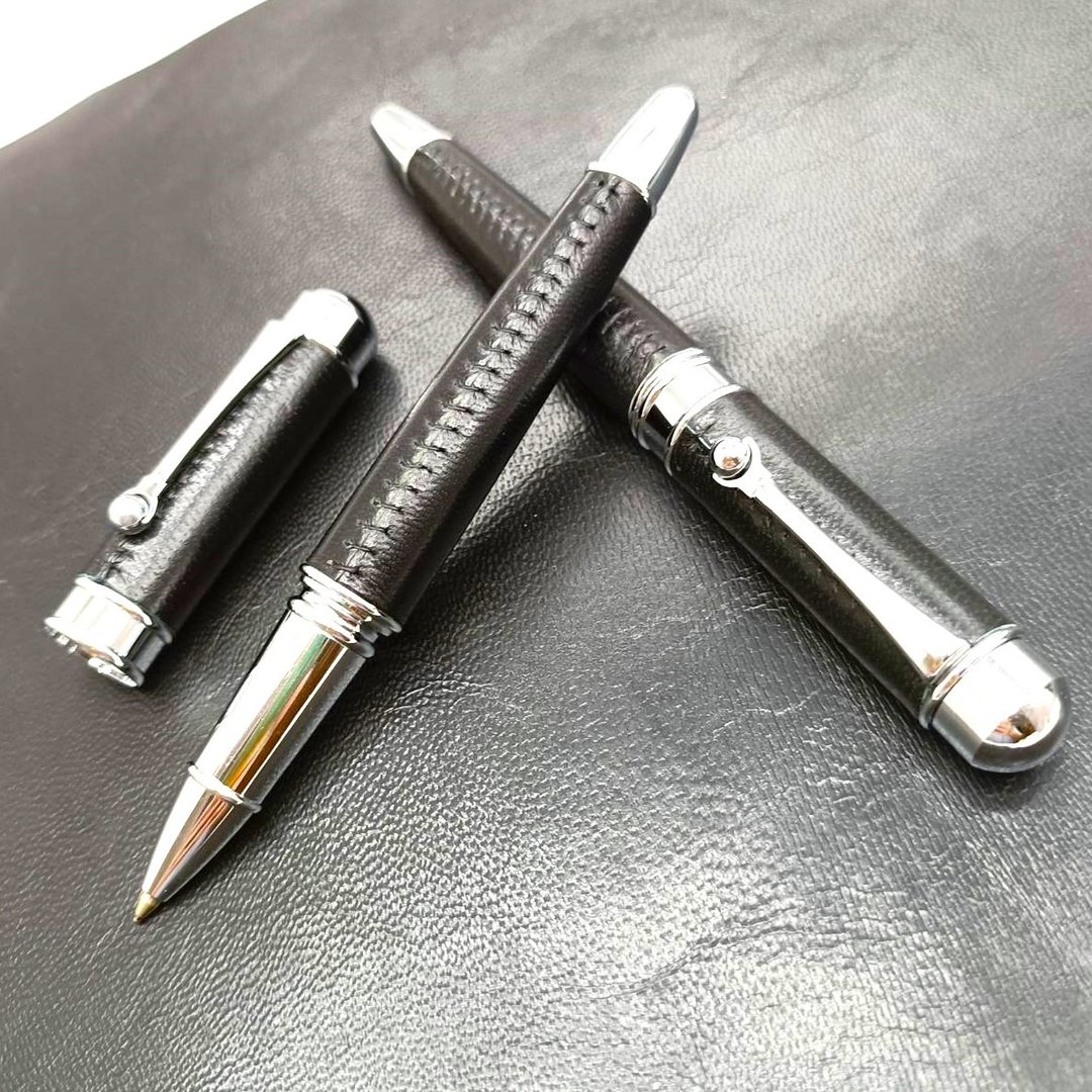 真皮 皮笔 上下真皮 独特滚珠夹  手工缝线 德国 Schmidt 888F - 钢珠笔 - 真皮 