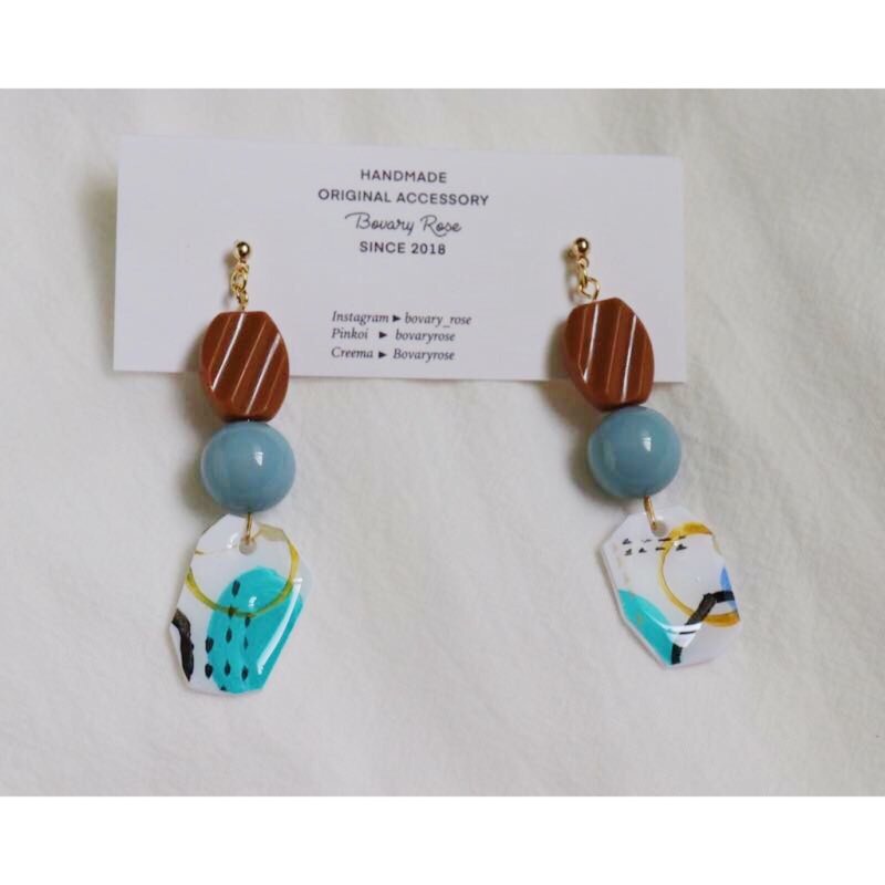 夏季薄荷糖系列 薄荷巧克力脆片 手绘耳针耳夹耳环 - 耳环/耳夹 - 塑料 多色