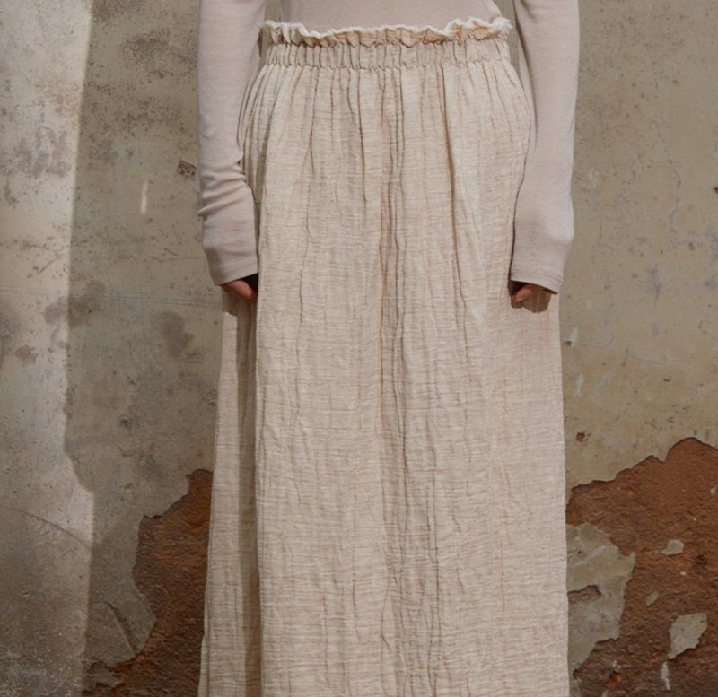 【森系亚麻】新中式复古 打坐棉麻半裙 - 裙子 - 棉．麻 白色