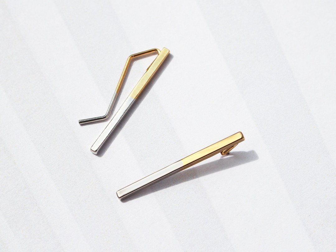 简约横条耳环 | 24K金 x 白金 - 耳环/耳夹 - 其他金属 金色