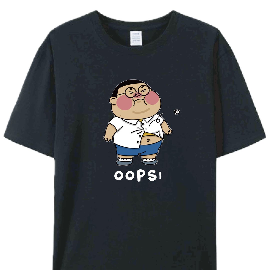 OOPS 黑  / T 恤  T-SHIRT  夏季 短袖 大尺码 - 男装上衣/T 恤 - 棉 黑色