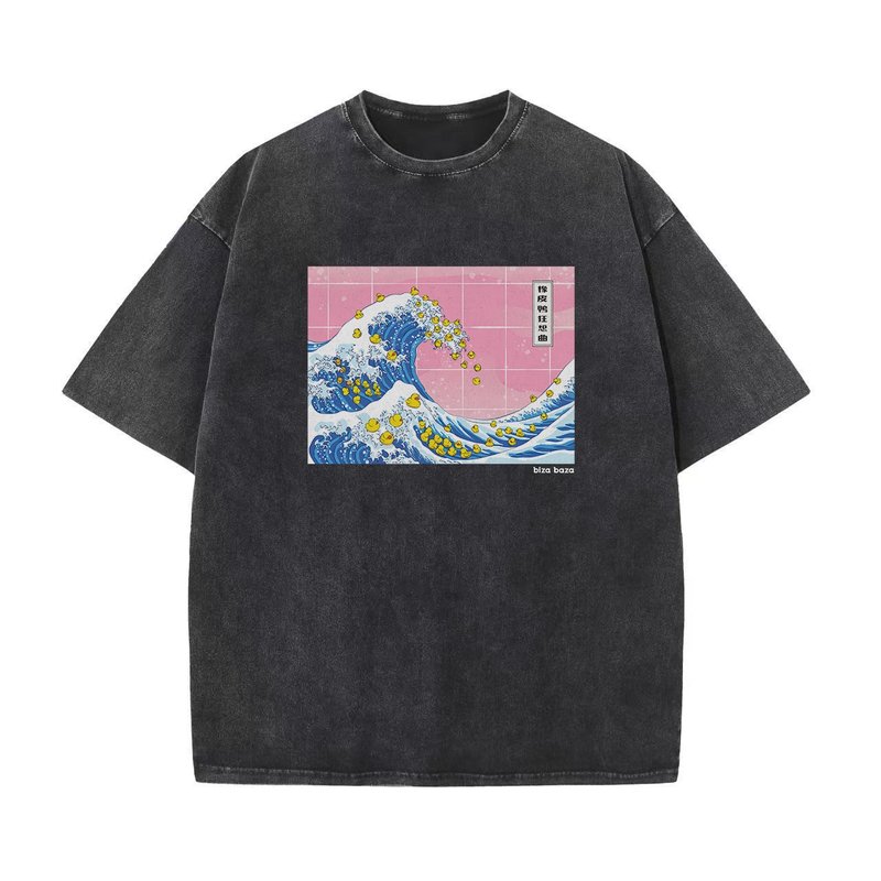 鸭鸭狂想曲 日式复古 做旧水洗 宽松短袖T shirt 衫系列 黑色 - 男装上衣/T 恤 - 棉．麻 黑色