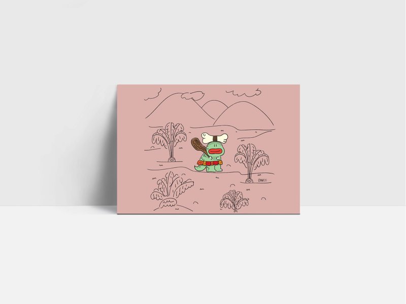 穴居人恐龙卡 - 卡片/明信片 - 纸 粉红色