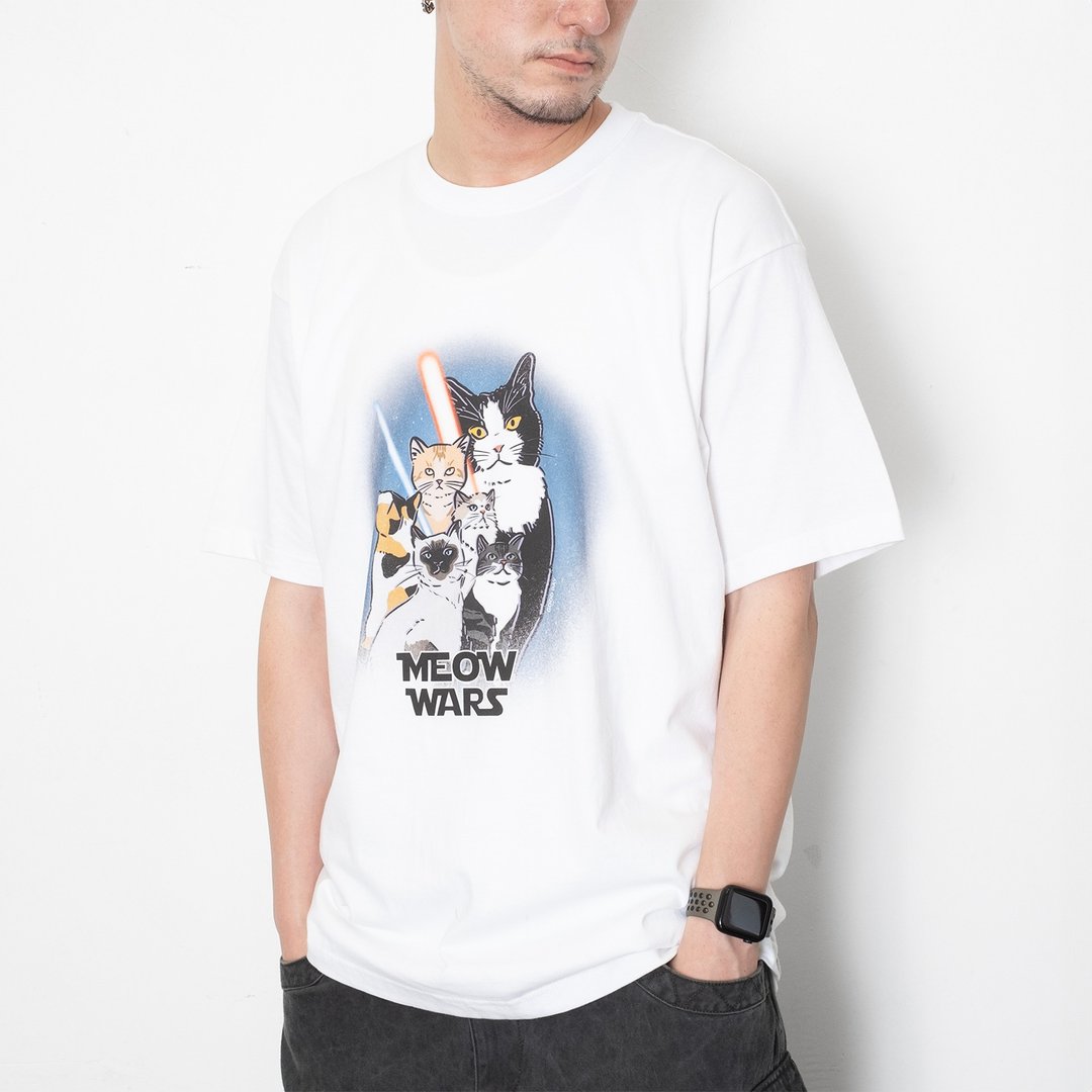 【GOOD DAY】MEOW WARS 图案 Tee - 白色//黑色 (ZT1421) - 男装上衣/T 恤 - 棉 白色