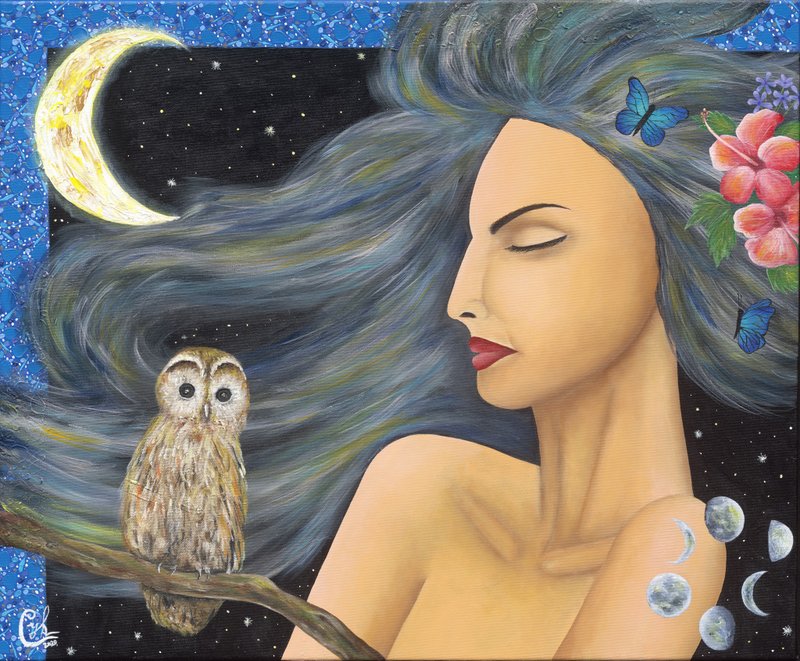 月亮女性童话绘画－感受大地母亲的脉动 - 订制画像 - 棉．麻 多色