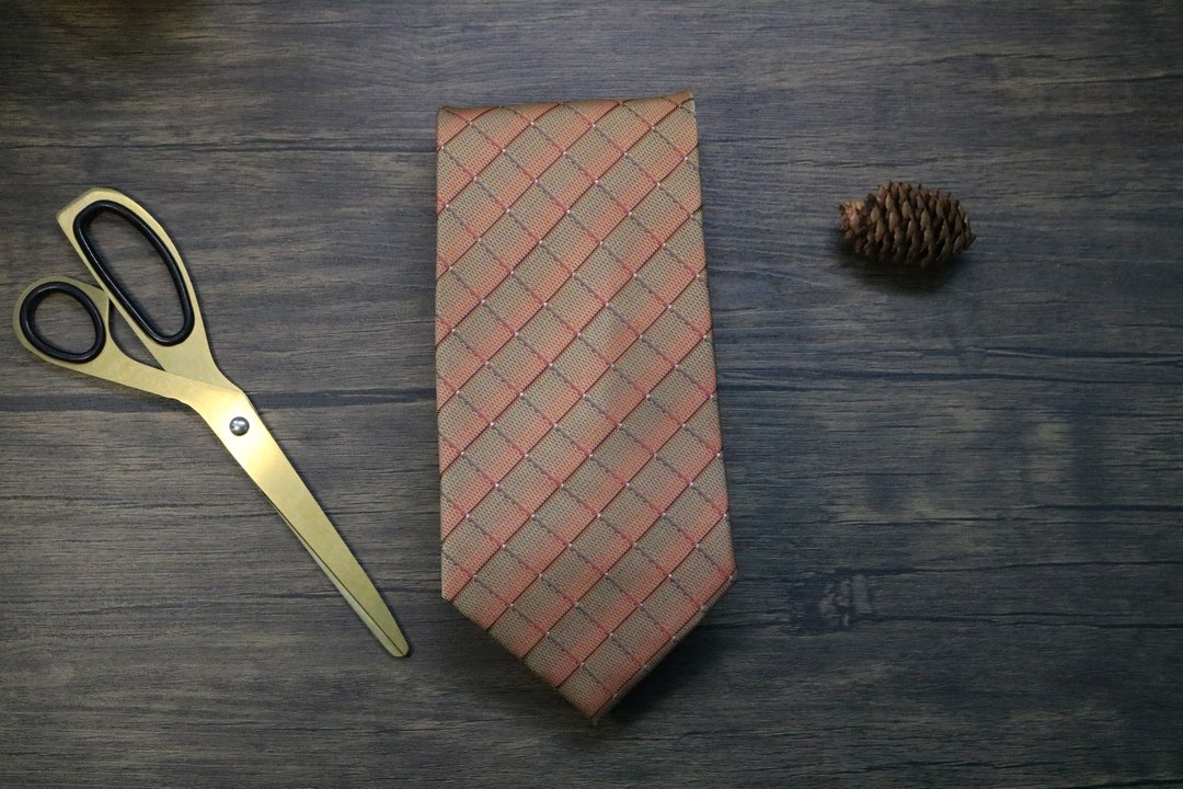 橘色格纹真丝领带/暖男小格子necktie - 领带/领带夹 - 丝．绢 多色