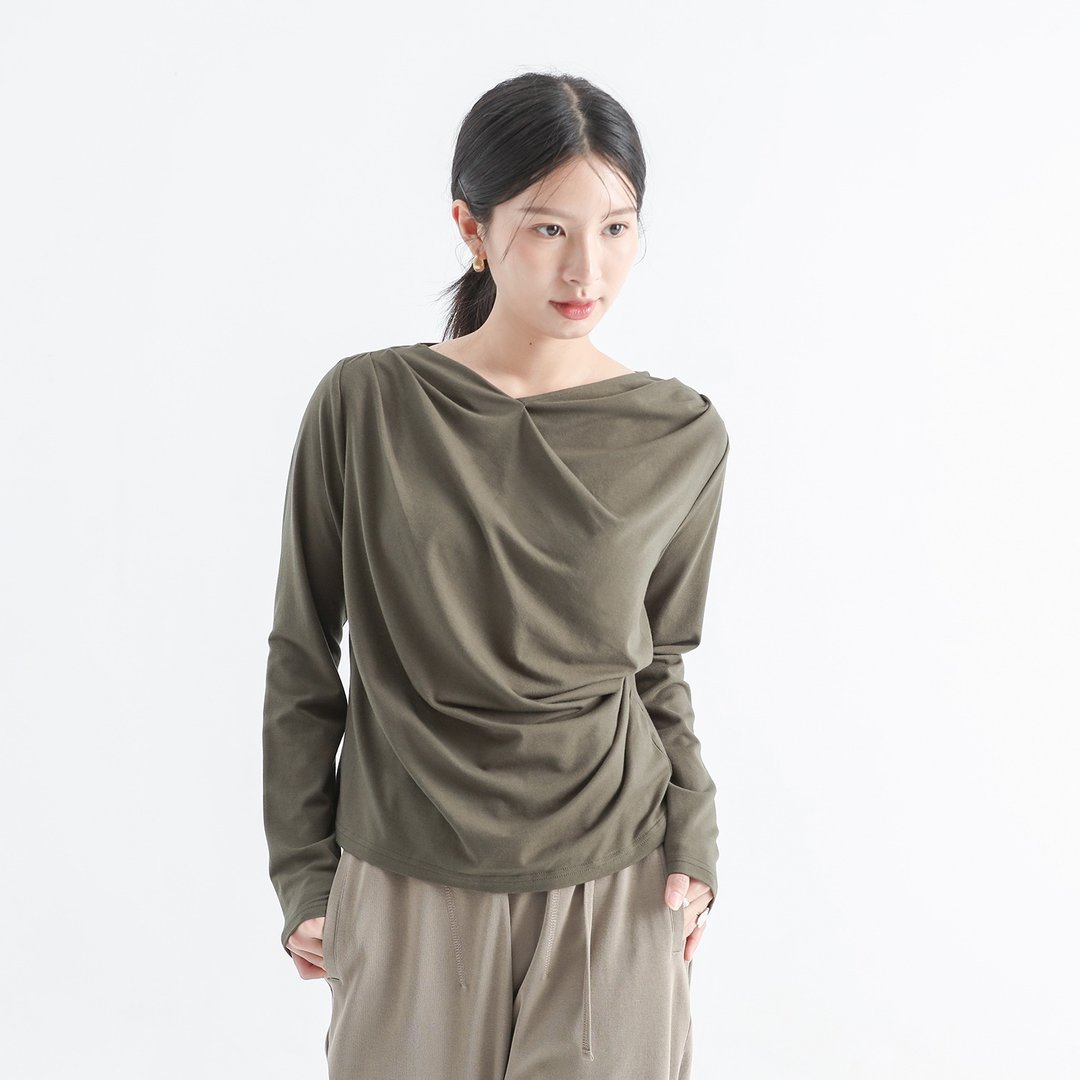 Pingcing_冰清皱褶上衣_24AF004_绿 - 女装上衣 - 聚酯纤维 绿色