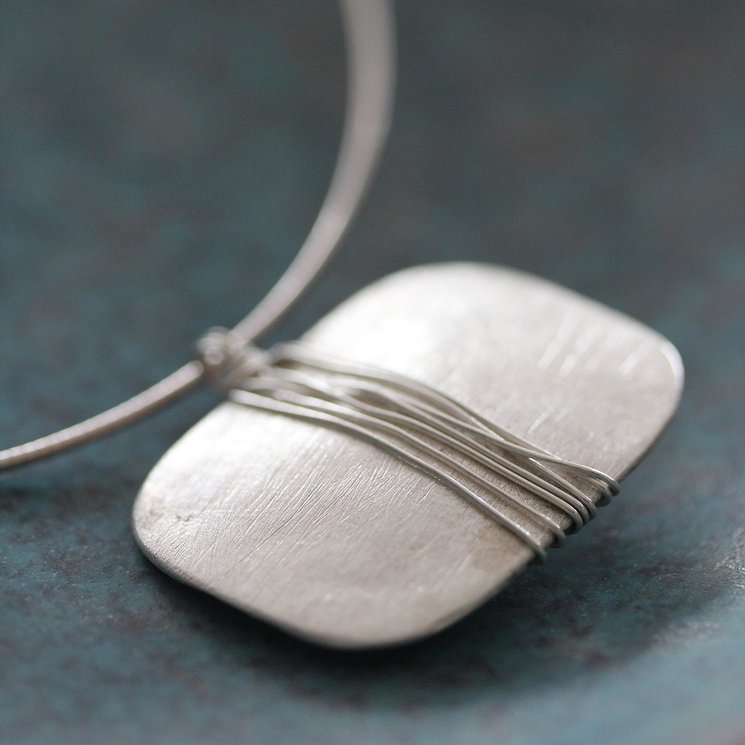Necklace with handmade etched silver pendant (N0075) - 项链 - 银 银色