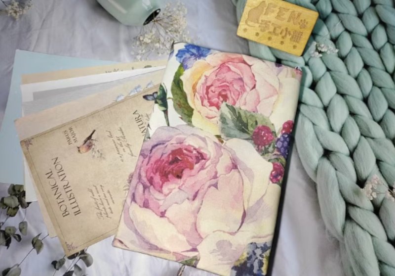 花朵系列-韩国棉布优雅牡丹布书套-布书衣-订做款 - 书衣/书套 - 棉．麻 