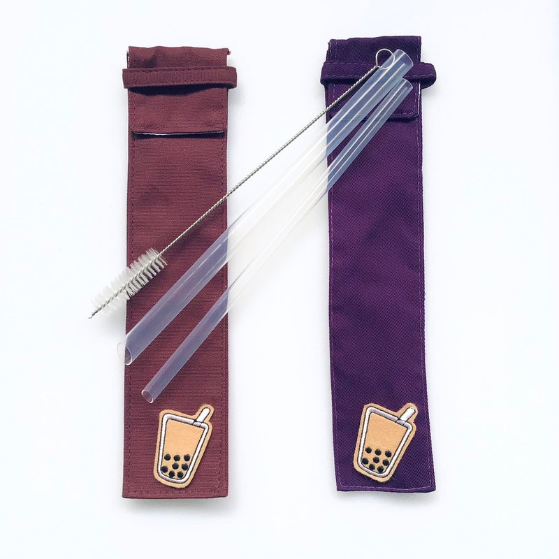 【美吉吸管 x 21.5cm】紫色系收纳袋+双尺寸三件组 - 环保吸管 - 棉 紫色