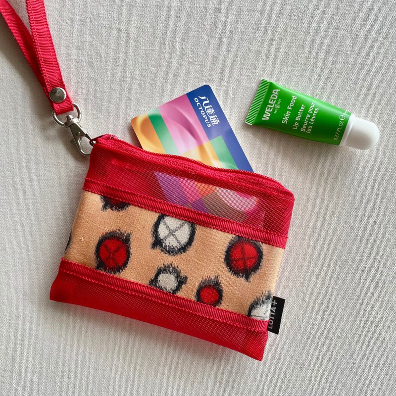 Meisen mesh pouch, SS size, red - 化妆包/杂物包 - 丝．绢 红色