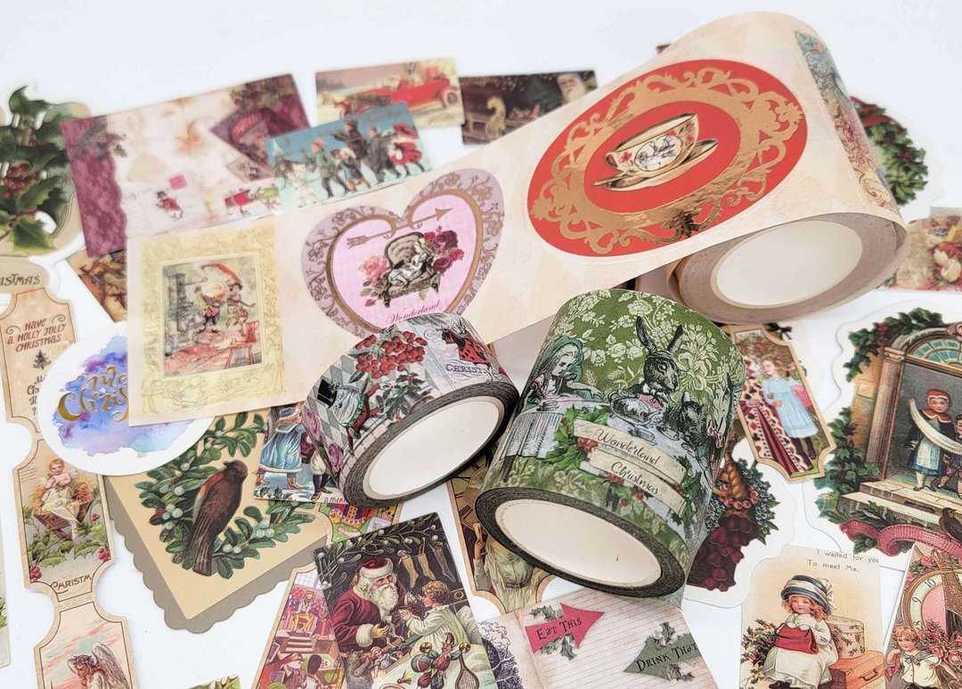 Alice in Wonderland Christmas Stickers, washi Tapes - 纸胶带 - 纸 白色