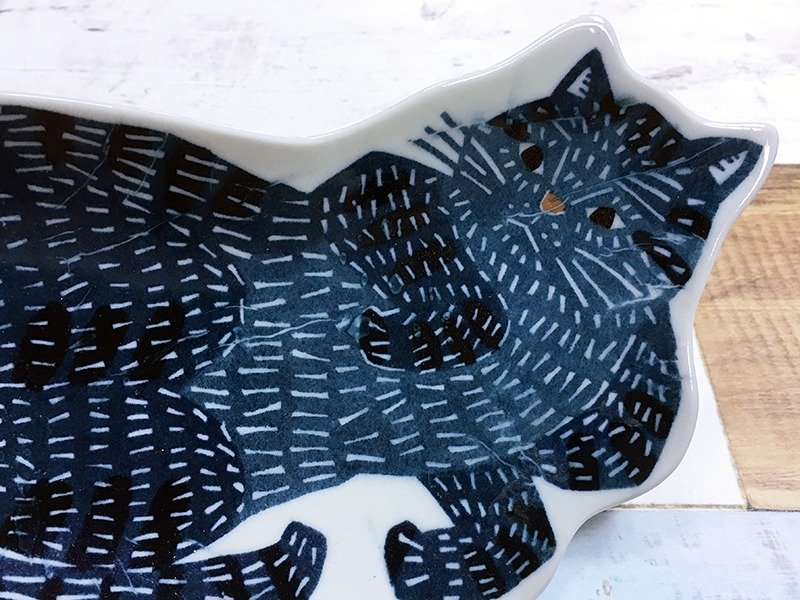 仓敷意匠 KATA KATA 猫咪置物盘【印判手大皿 - 蓝猫(94722-15)】 - 浅碟/小碟子 - 瓷 蓝色