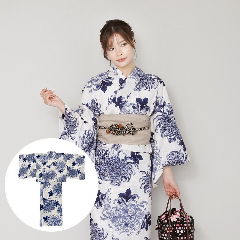 日本 和服 女性 两件式 浴衣 腰带 套组 F size x14h-17 - 其他 - 棉．麻 蓝色