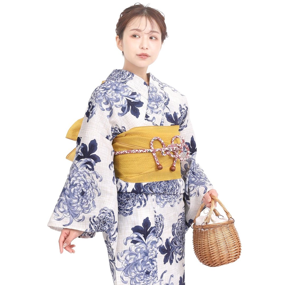 日本 和服 女性 两件式 浴衣 腰带 套组 F size x14h-17 - 其他 - 棉 蓝色