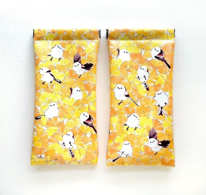 Rolia's 手作  长尾山雀/银杏 长型PU皮革弹片收纳包 - 化妆包/杂物包 - 人造皮革 