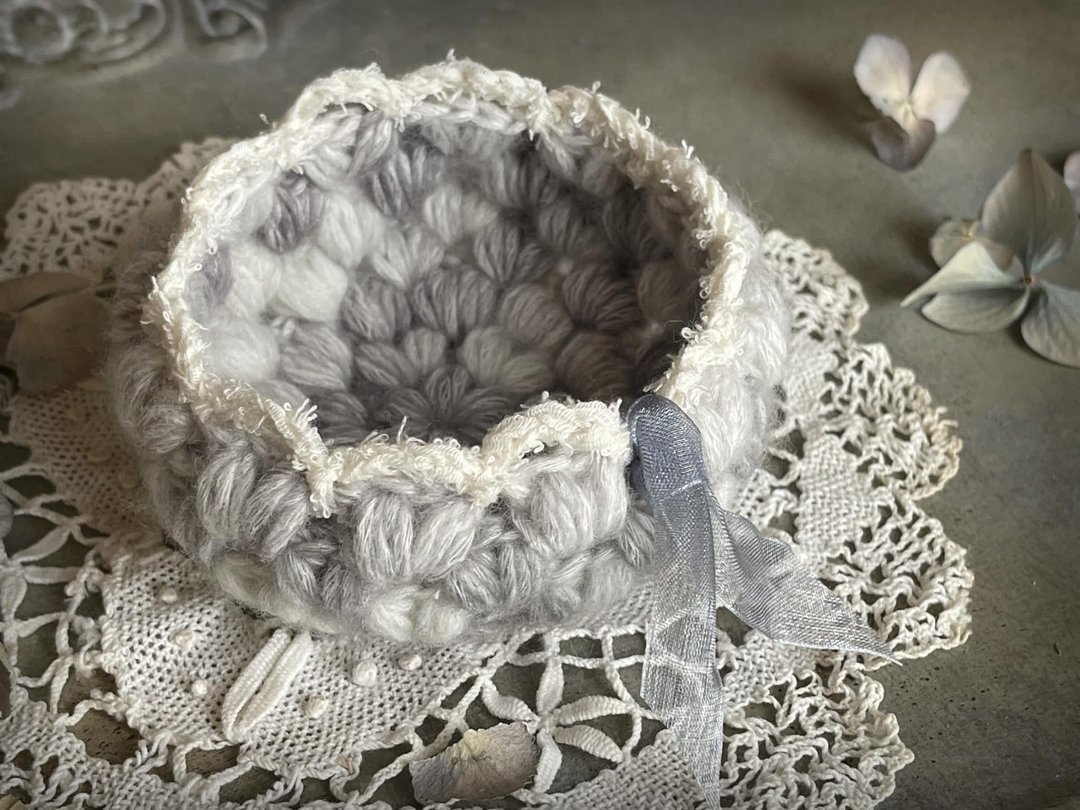 Knitting 提把置物篮 - 灰色的绽放 - 收纳用品 - 棉．麻 
