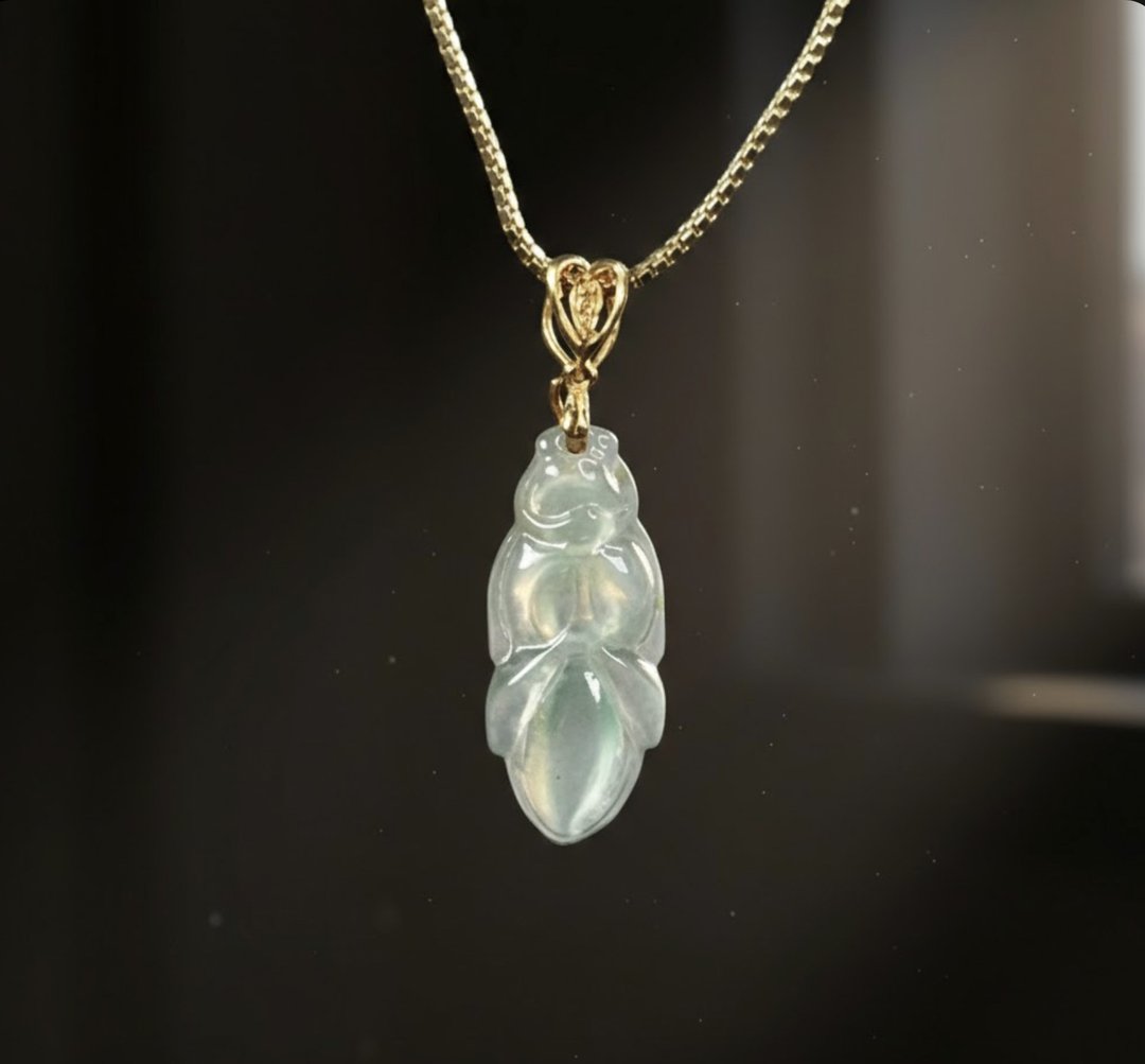 玻璃种翡翠金鱼项链 18K 金坠头 | 天然缅甸玉 A 货翡翠 | 送礼 - 吊饰 - 玉石 透明