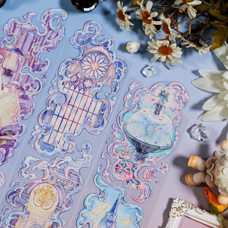 海市蜃楼 天空の城 PET 和紙膠帶 貝殼光 10米卷 台灣製 巨畫幅 - 纸胶带 - 其他材质 多色