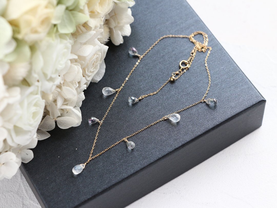 14kgf-chilly tears short necklace (ajustable chain) - 项链 - 其他金属 灰色