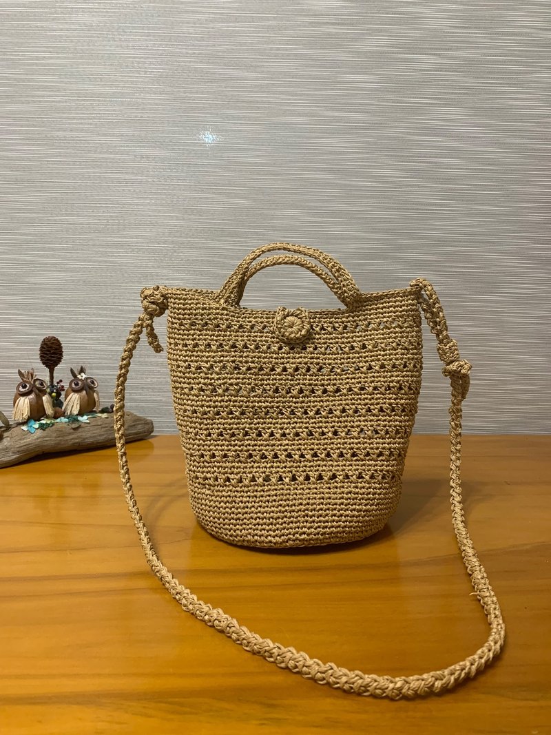 纸线交叉侧背/手提包。。可调节背袋。小麦色。日本材质。 - 侧背包/斜挎包 - 纸 