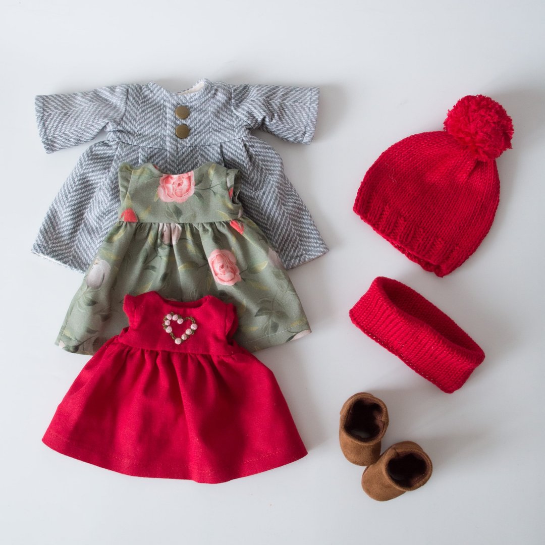Ready to ship set of clothes for girl doll 12 inches (30cm) -waldorf doll outfit - 玩具/玩偶 - 棉 