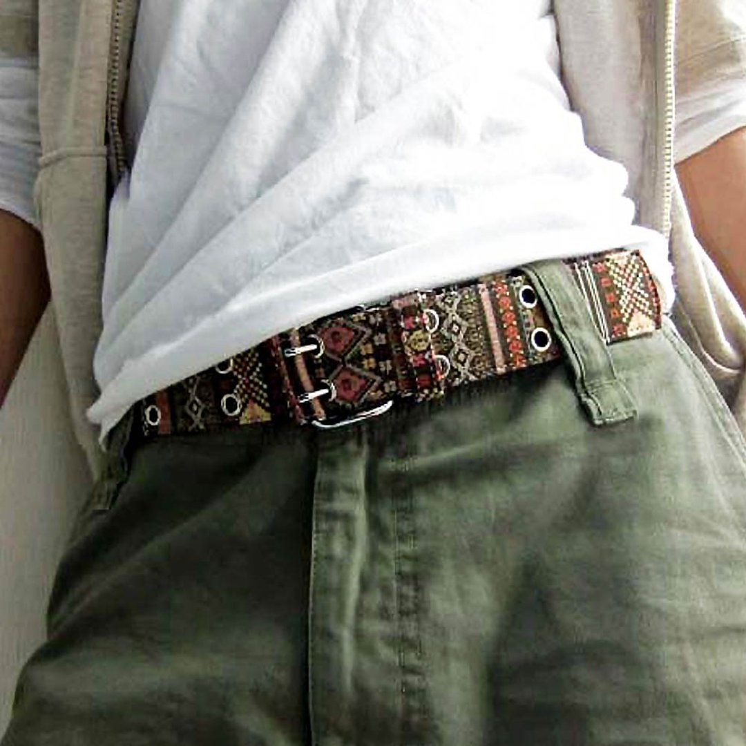 Cotton cloth belt made in Japan star butterfly sneakers skull check - 皮带/腰带 - 棉 白色