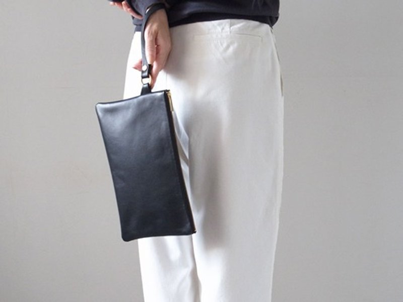 可放长夹 顶级意大利皮革 附提把 小包 黑色 Karen Cool - 化妆包/杂物包 - 真皮 黑色