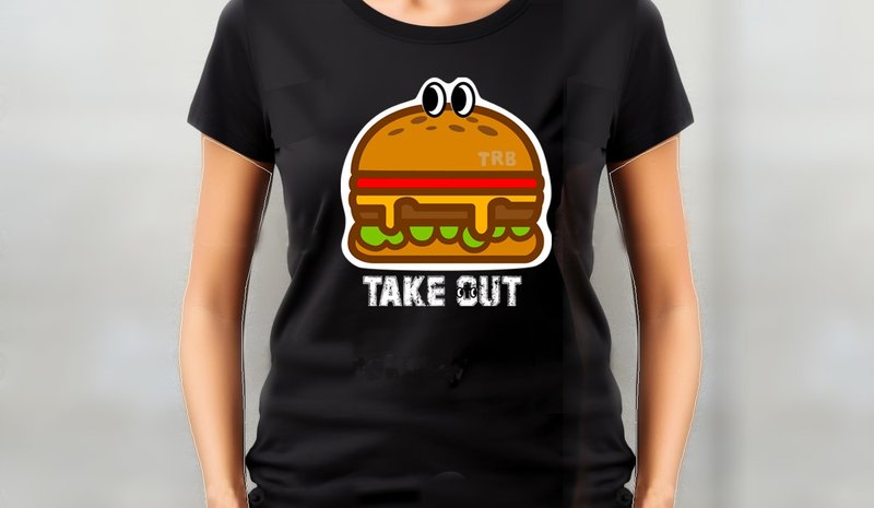 小饭团  一个汉堡外带谢谢  黑色中性短T - 男装上衣/T 恤 - 棉．麻 白色