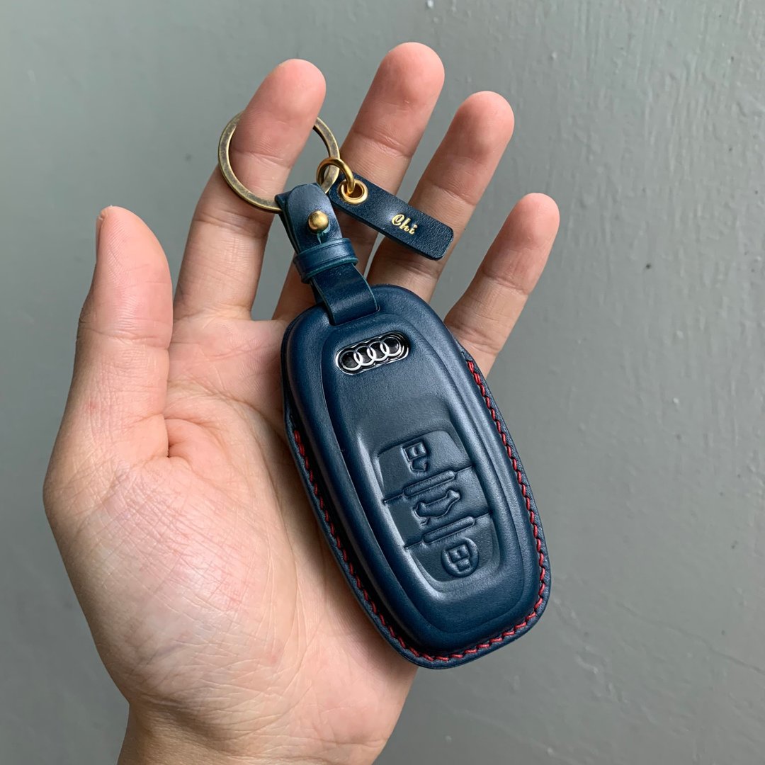 Audi 奥迪 马臀 汽车钥匙皮套 A4 A3 A5 A6 Q5 A8 Q2 Q3 Q7 - 钥匙链/钥匙包 - 真皮 橘色