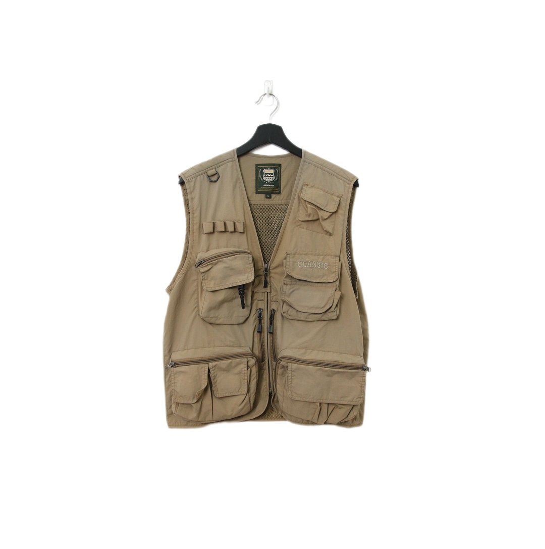 Back to Green-经典钓鱼背心 卡其 多口袋v-23/vintage vest - 女装背心 - 聚酯纤维 