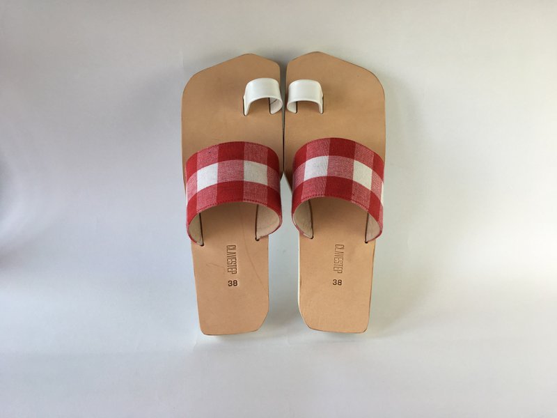 CLAVESTEP I Sandals 真皮便鞋 壹 红格/白拇指 - 男女凉鞋 - 真皮 红色