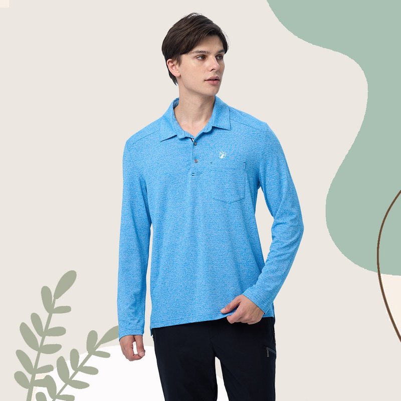 【Wildland 荒野】银纤维弹性POLO长袖衣 男 0B11610-158 湛蓝色 - 男装衬衫 - 聚酯纤维 蓝色