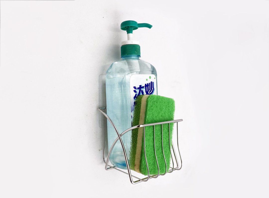 无痕贴片不锈钢 瓶罐架 菜瓜布架 置物架 沐浴乳架 酒精架 消毒液 - 置物架/篮子 - 不锈钢 银色