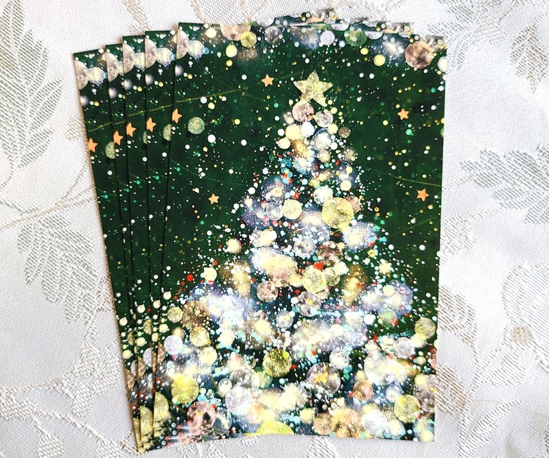 Christmas postcard illuminated green set of 5 - 卡片/明信片 - 纸 绿色
