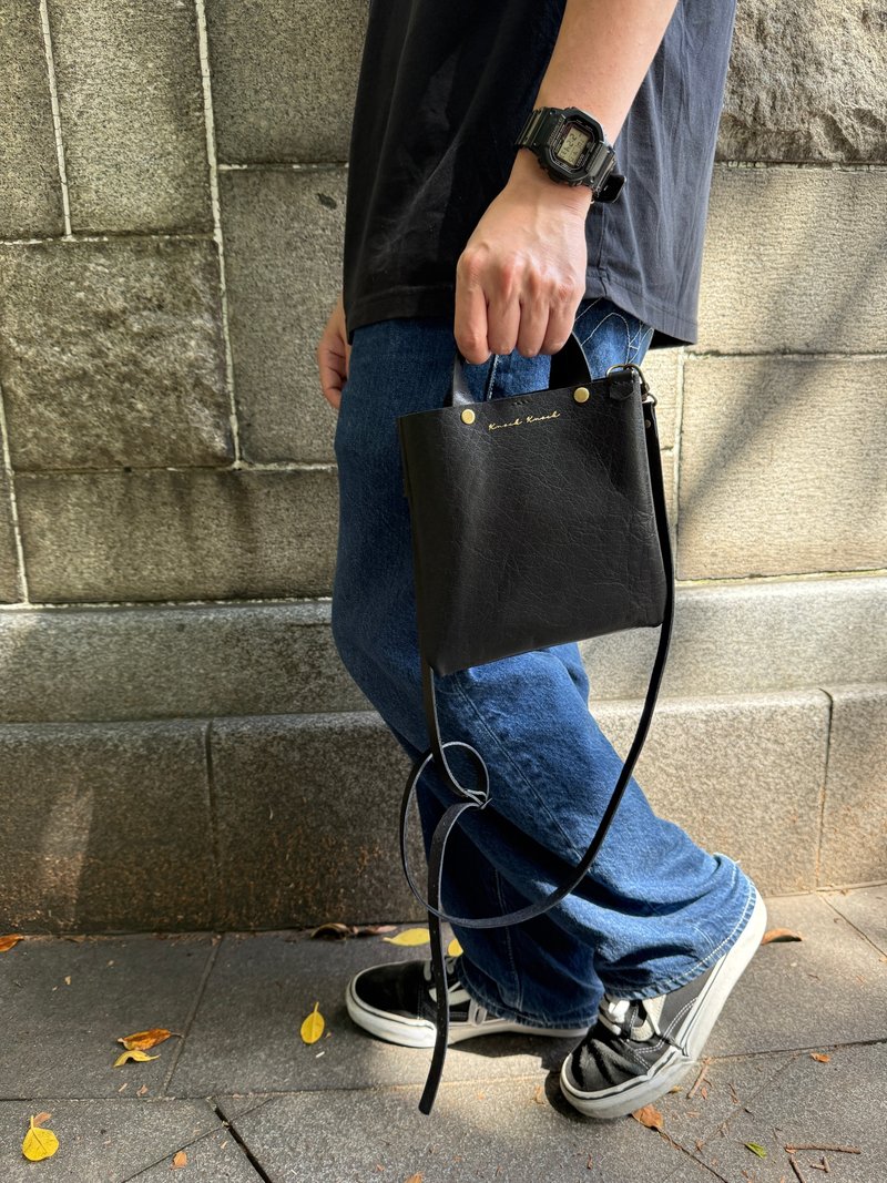 黑色 牛皮 斜背 小废包 - 侧背包/斜挎包 - 真皮 黑色