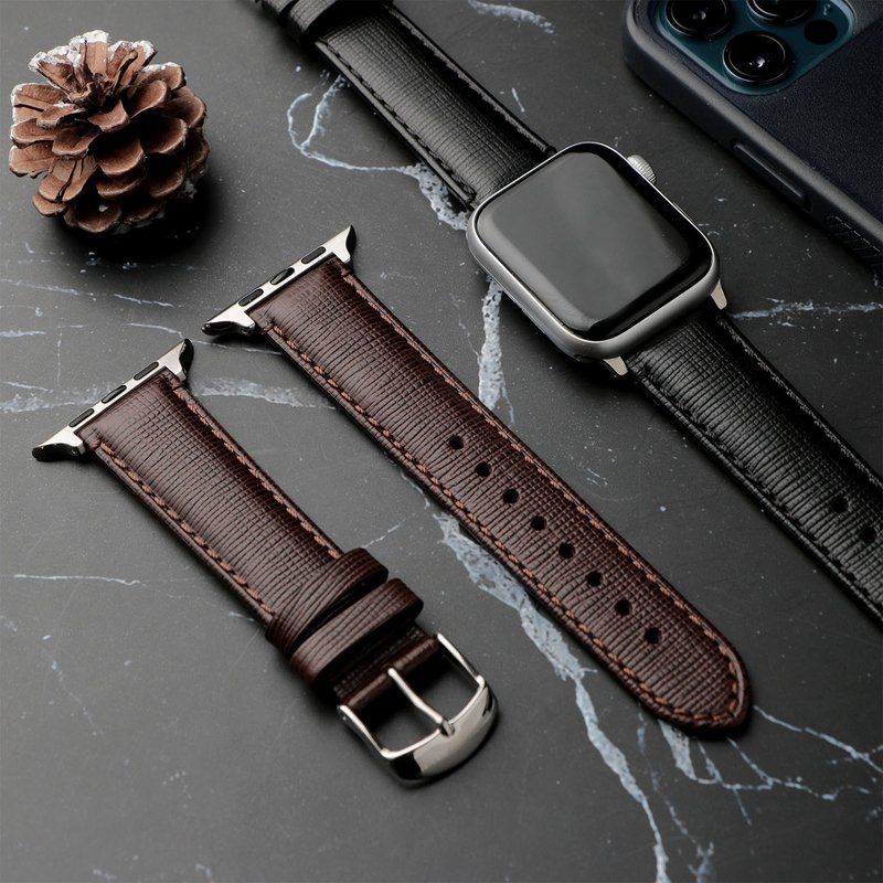 啡色十字压纹牛皮表带 APPLE WATCH 适用 - 表带 - 真皮 咖啡色