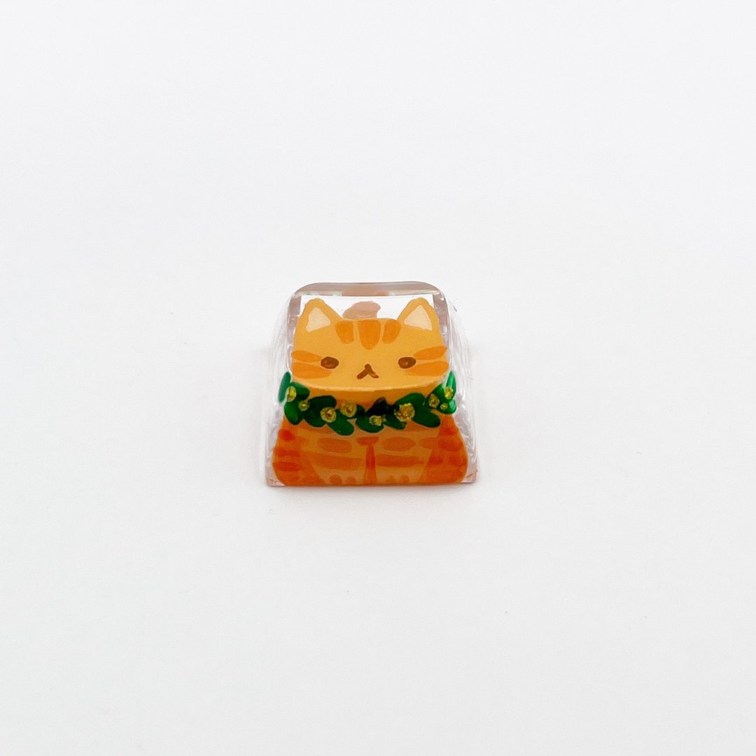 XDA 键帽橙色猫与金色浆果花环圣诞节（透明） - 电脑配件 - 塑料 透明