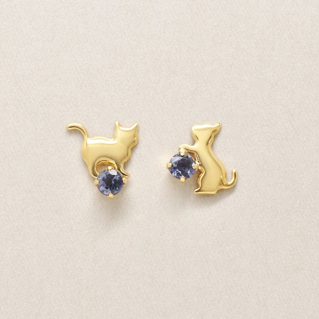 18K/10K 堇青石俏皮猫耳环 (黄金) - 耳环/耳夹 - 贵金属 