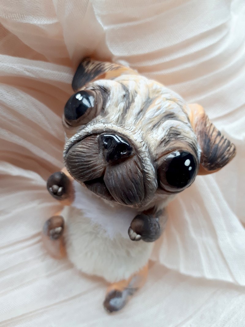 Peach Pug Teddy Puppy Plush Toy Dog Stuffed Animal Collection Figurine - 玩偶/公仔 - 其他材质 卡其色