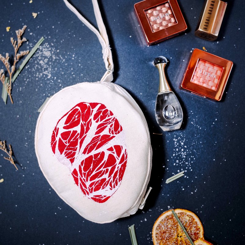【天堂肉品】棉帆布零钱化妆随身收纳包 严选厚切 - 化妆包/杂物包 - 棉．麻 红色