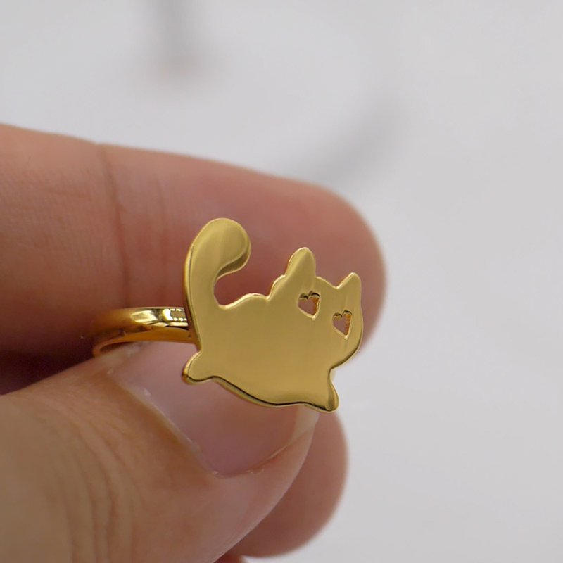 Handmade Little Cat Ring - 18k gold plated on brass - 戒指 - 其他金属 金色