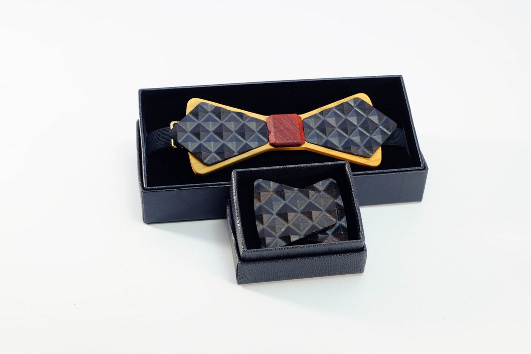 木领结 天然原木 领结 3D WOOD TIE Millimeter 质感  黑色套装组 礼盒 超值 优惠 - 领带/领带夹 - 木头 黑色