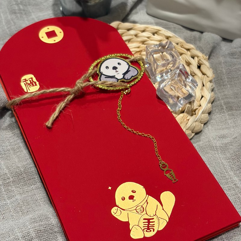 招财海獭小金牌烫金红包袋 - 同款 6 入/组 赠送金属书签 新年红包袋 - 红包/春联 - 纸 红色